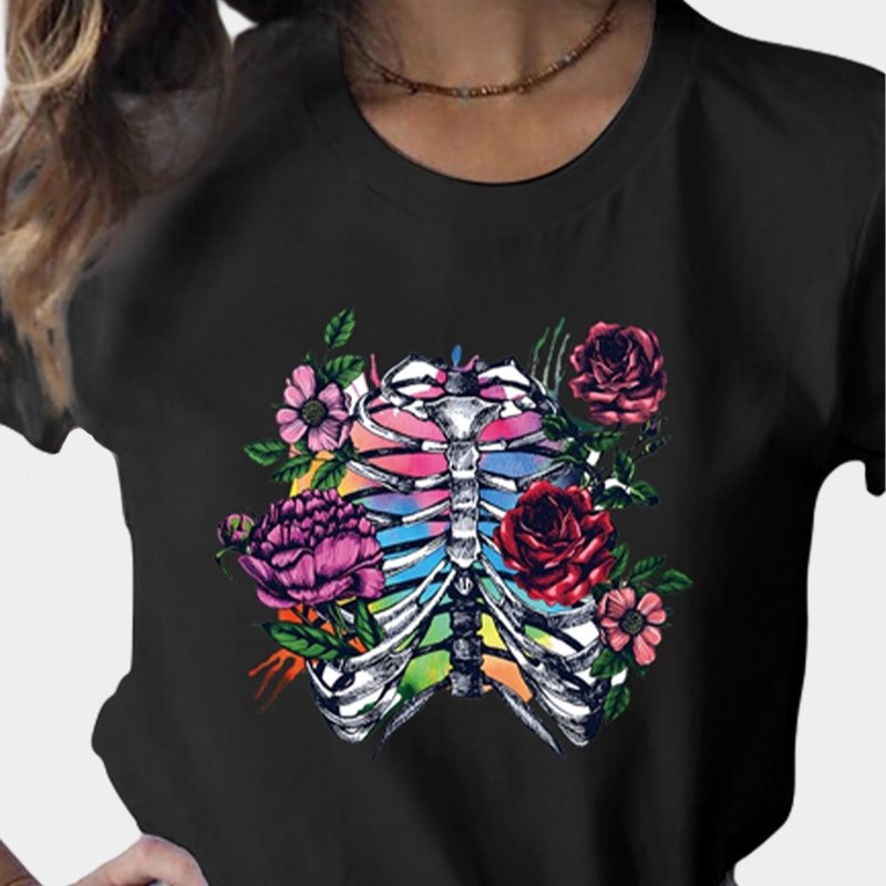 T-Shirt Fleur<br/> Rose Squelettique - Fleur de Nuit