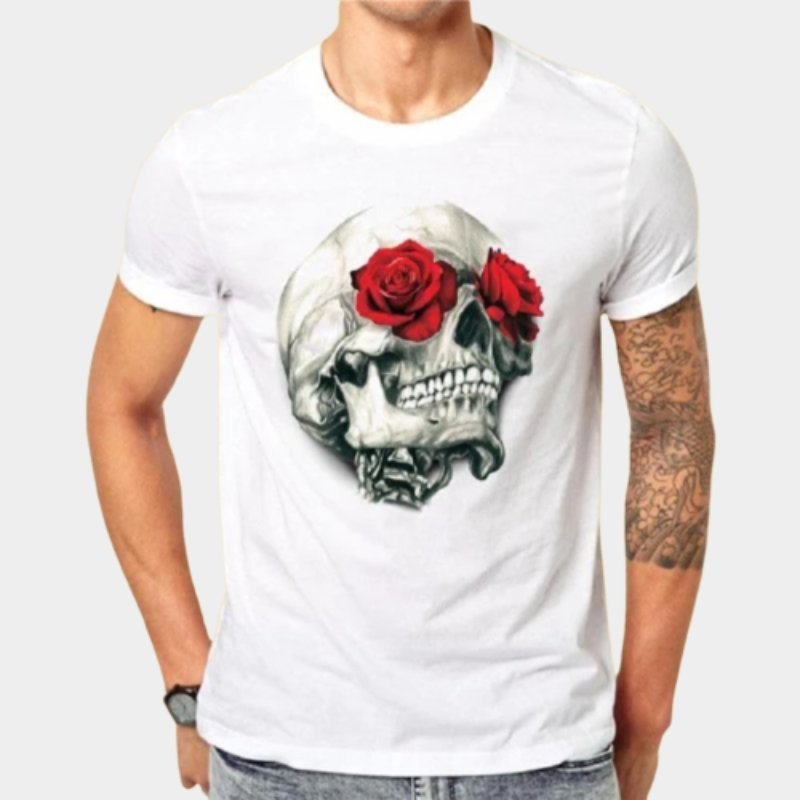 T-Shirt Fleur<br/> Tête de Mort Rose - Fleur de Nuit